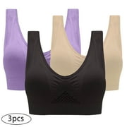 Aofany 3-Pack Women Plus Size Sports Bra Without Wire Free Push Up Bras Yoga Running Gym Underwears